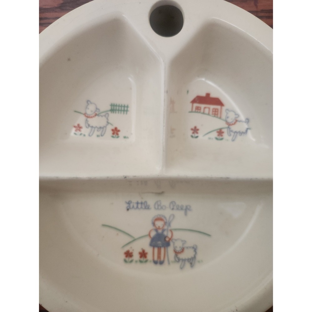 Vintage 1944 Excello Porcelain Child's Warming Bowl Plate Little Bo Peep Pattern - Picture 3 of 5